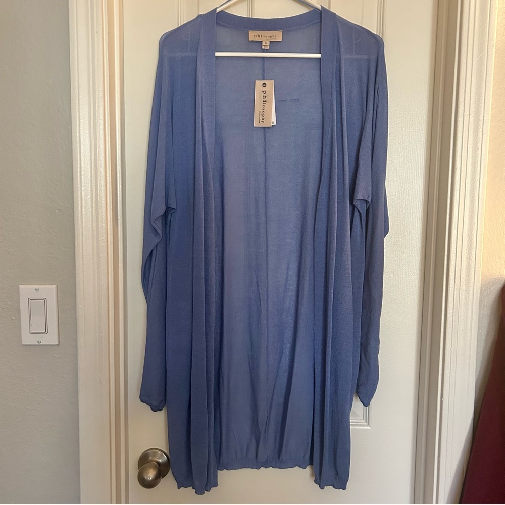 NWT Philosophy Dusty Blue Open Front Relaxed Light Weight Cardigan Size Small